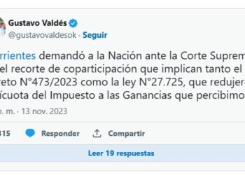 CORRIENTES DEMANDÓ A LA NACIÓN POR REDUCCIÓN DE FONDOS COPARTICIPABLES